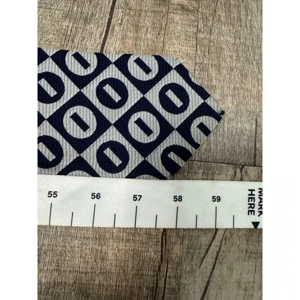 Michael Angelo Vintage Mens Geometric Tie Navy Silver Rhodia Acetate 59x4